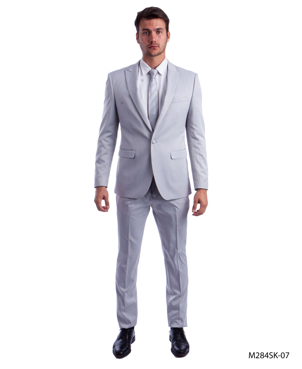 Men's Skinny Fit Solid Light Grey Two Piece Suit