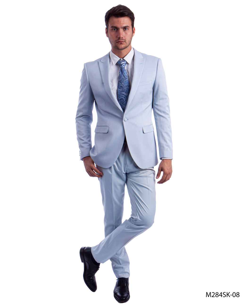 Men's Skinny Fit Solid Light Blue Two Piece Suit