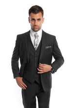 Cargar imagen en el visor de la galería, Men&#39;s Modern Fit Sharkskin Black Solid 3-PC Suit