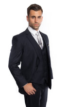Cargar imagen en el visor de la galería, Men&#39;s Modern Fit Sharkskin Navy Solid 3-PC Suit