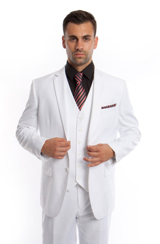 Men's Modern Fit Sharkskin White Solid 3-PC Suit