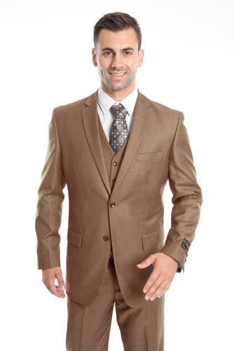 Men's Modern Fit Sharkskin Dark Taupe Solid 3-PC Suit