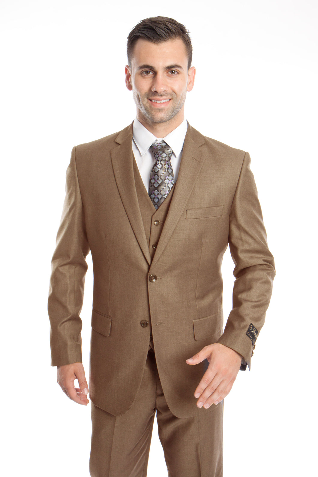 Men's Modern Fit Sharkskin Dark Taupe Solid 3-PC Suit