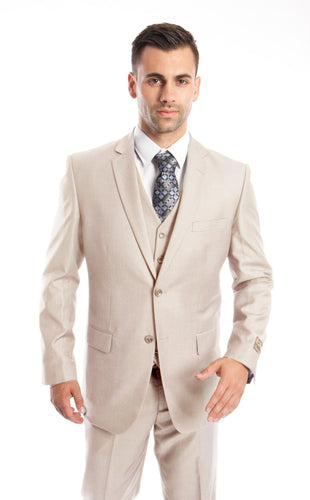 Men's Modern Fit Sharkskin Tan Solid 3-PC Suit