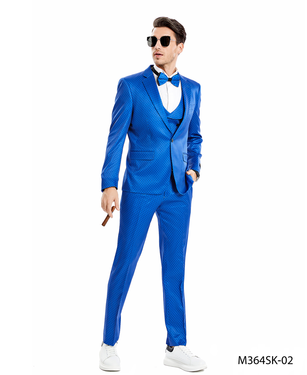Men's Royal Blue Peak Lapel Skinny Fit Polka-Dot Suit (Regular)