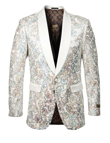White/Silver Empire Show Blazers Formal Dinner Suit Jackets For Men ME258H-01