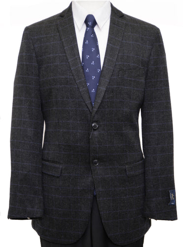 Mens Wool Two Button Window Pane Notch Lapel Sports Coat Blazer Jacket