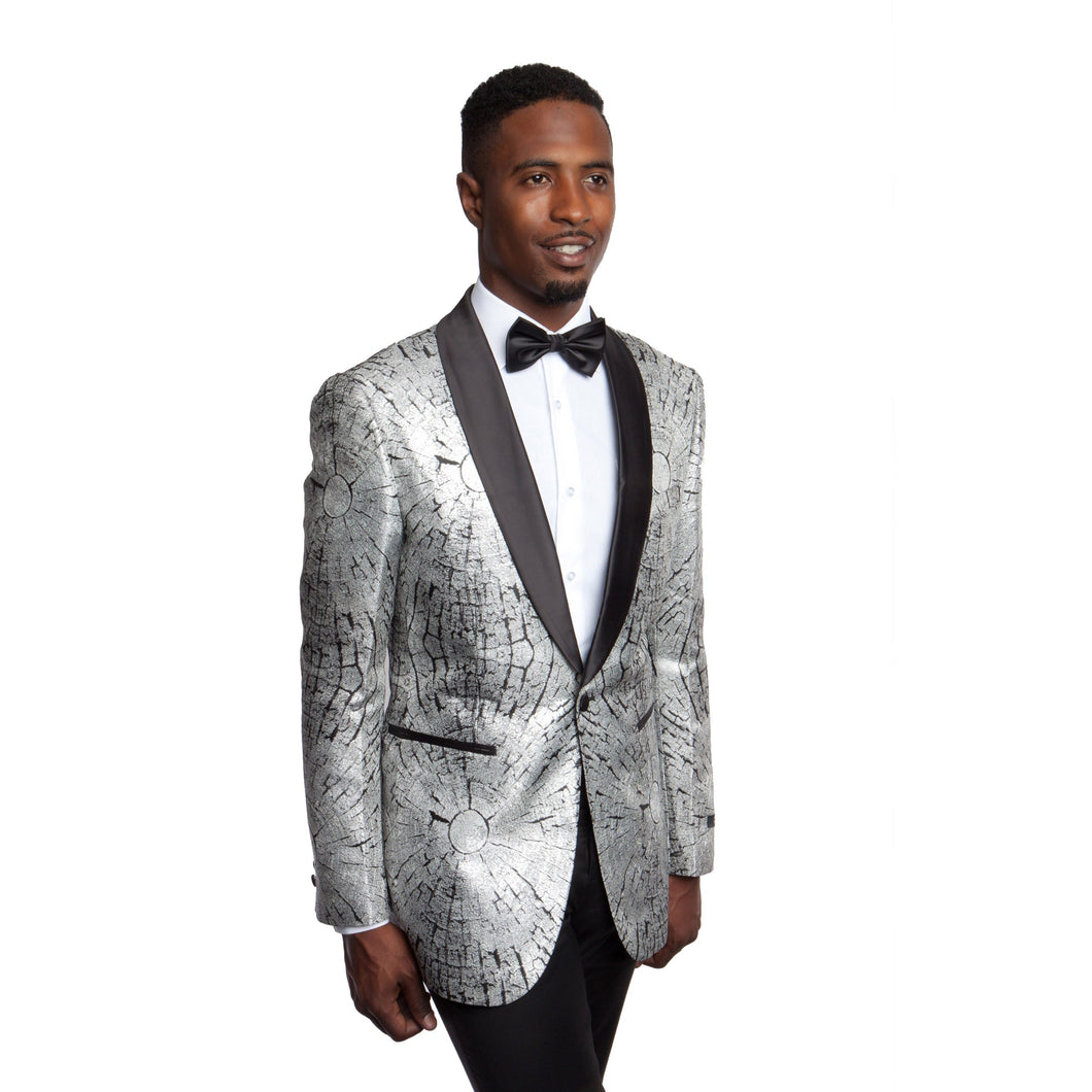 Modern Fit Shiny Pattern Design Satin Shawl Collar Blazer Jacket For Men