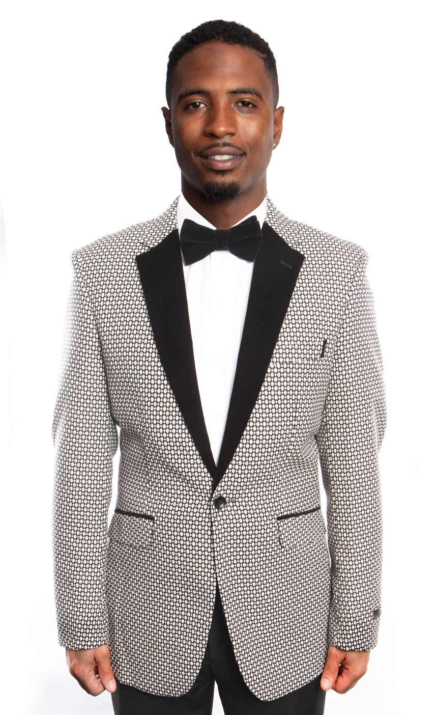 Modern Fit Houndstooth Tone on Tone Texture Peak Lapel Mens Sports coat Blazer Jacket For Men