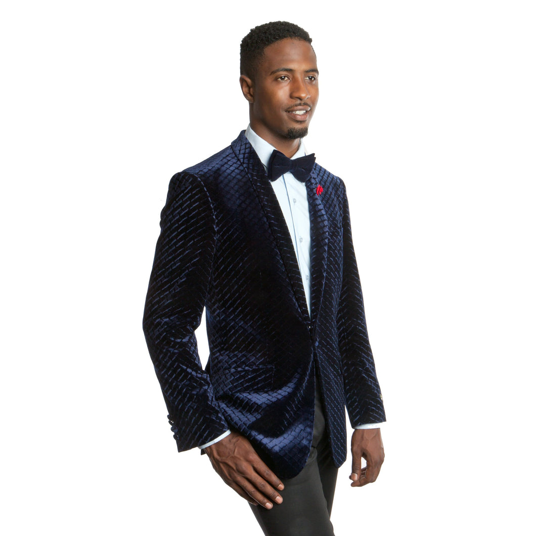 Slim Fit Velvet Textured Shawl Collar Blazer Jacket For Men