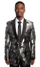 Cargar imagen en el visor de la galería, Modern Fit Satin Shawl Lapel Floral Pattern Mens Sports coat Blazer Jacket For Men