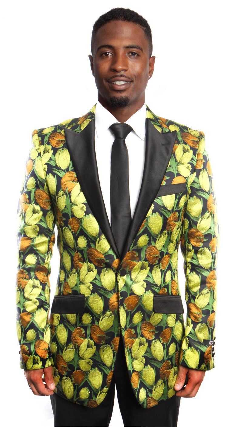 Modern Fit HIgh Peak Lapel Floral Design Sports coat Blazer Jacket For Men
