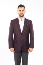 Cargar imagen en el visor de la galería, Burgundy / Blue Windowpane Tazio Sports Coat Dinner Jackets