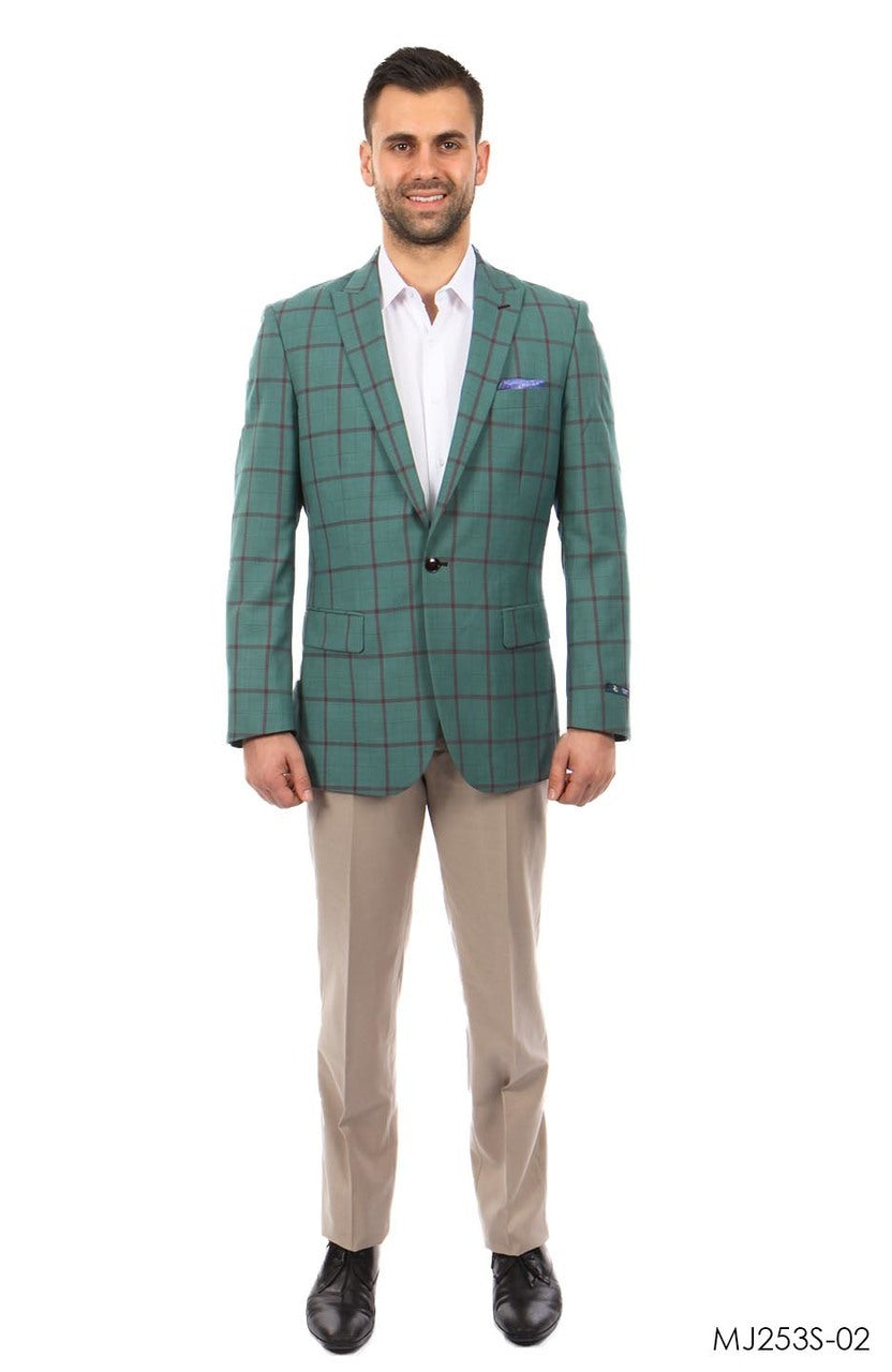 Mint / Burgundy Windowpane Tazio Sports Coat Dinner Jackets
