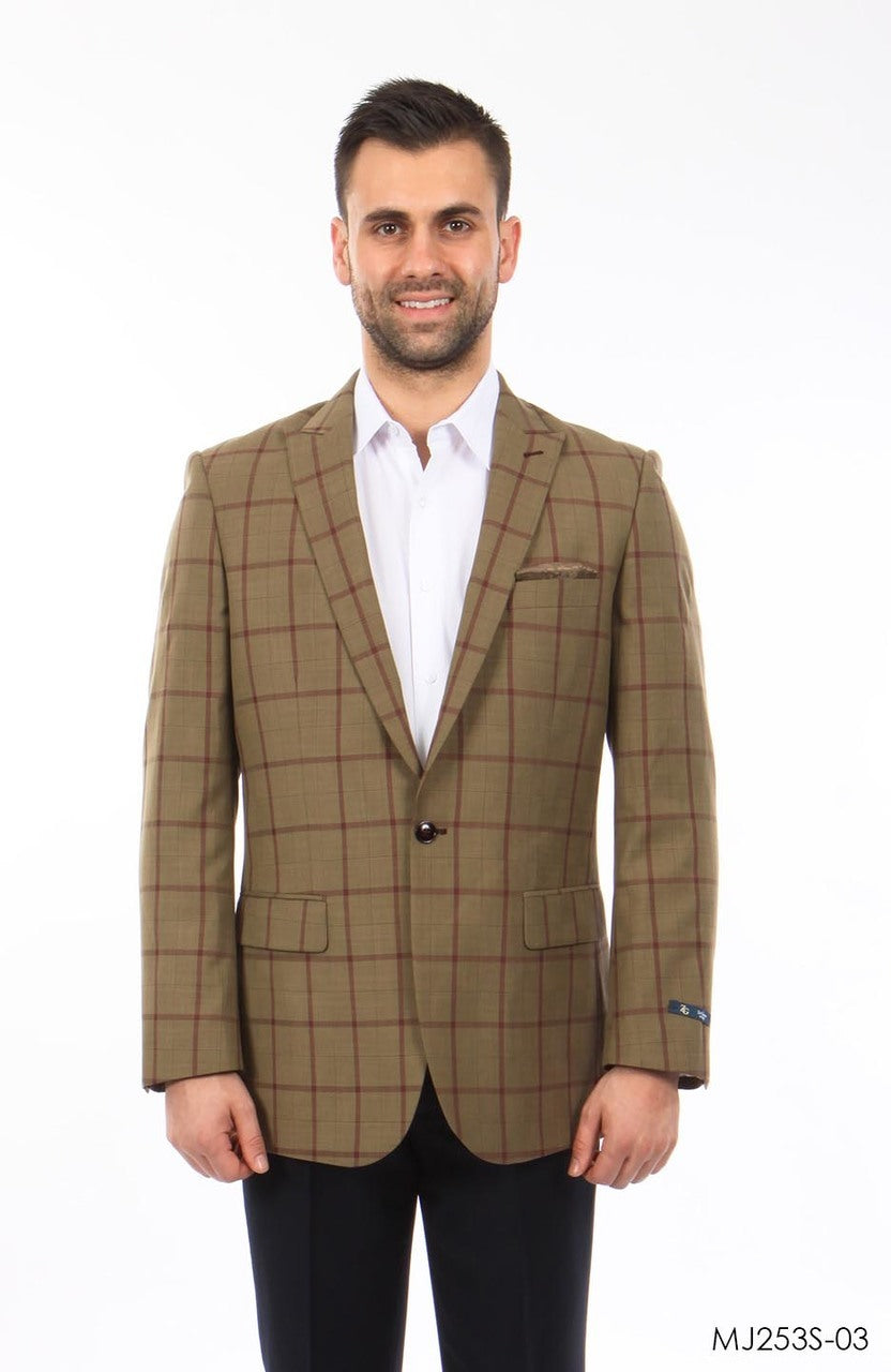 Brown / Burgundy  Windowpane Tazio Sports Coat Dinner Jackets