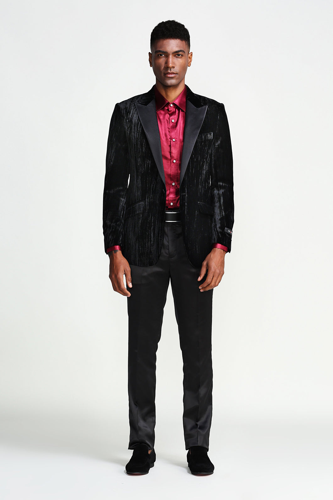 Slim Fit Textured Velvet HIgh Peak Lapel Sports coat Blazer Jacket For Men