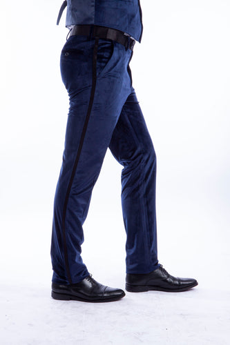 Men's Hybrid Bryan Michaels Shiny Blue Velvet Tuxedo Dress Pants For Men