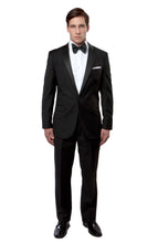 Cargar imagen en el visor de la galería, Satin Peak Lapel With Trim Tuxedo Solid Slim Fit Prom Tuxedos For Men