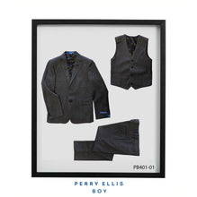 Cargar imagen en el visor de la galería, Dark Grey 3 Piece Perry Ellis Textured Suits For Boys PB401-01