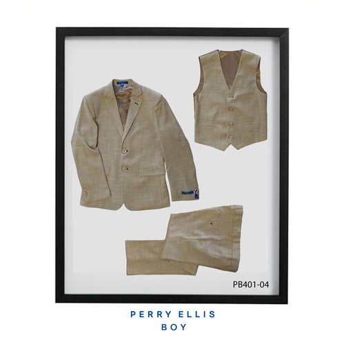 Beige 3 Piece Perry Ellis Textured Suits For Boys PB401-04