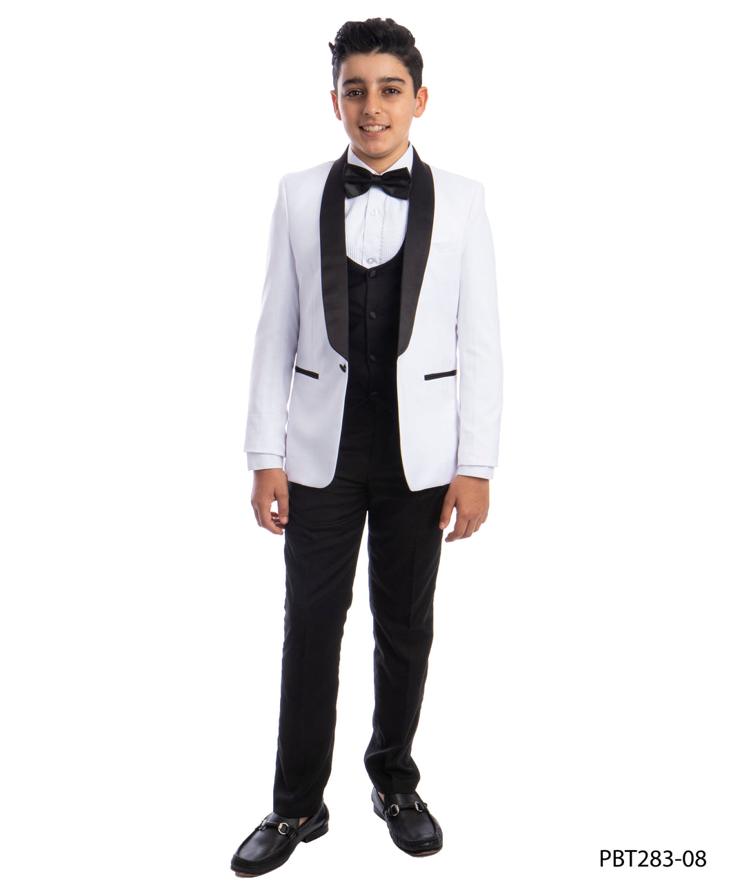 Boy's Perry Ellis Slim Fit White Shawl Collar Tuxedo