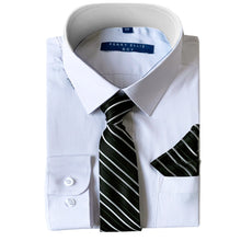 Cargar imagen en el visor de la galería, Perry Ellis Boys Dress Shirts w Black Tie Solid Shirts w Patterned Tie
