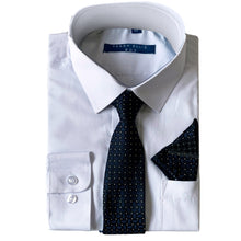 Cargar imagen en el visor de la galería, Perry Ellis Boys Dress Shirts w Navy Tie Solid Shirts w Patterned Tie